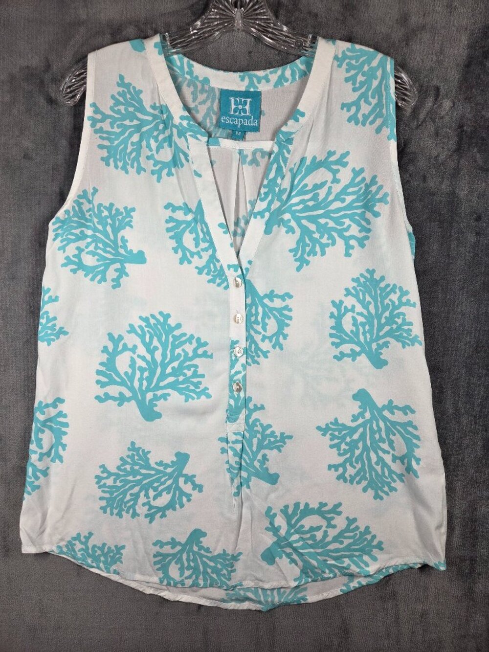 Escapada Women's Top Shirt Blouse White Blue Coral Sleeveless Summer Size M